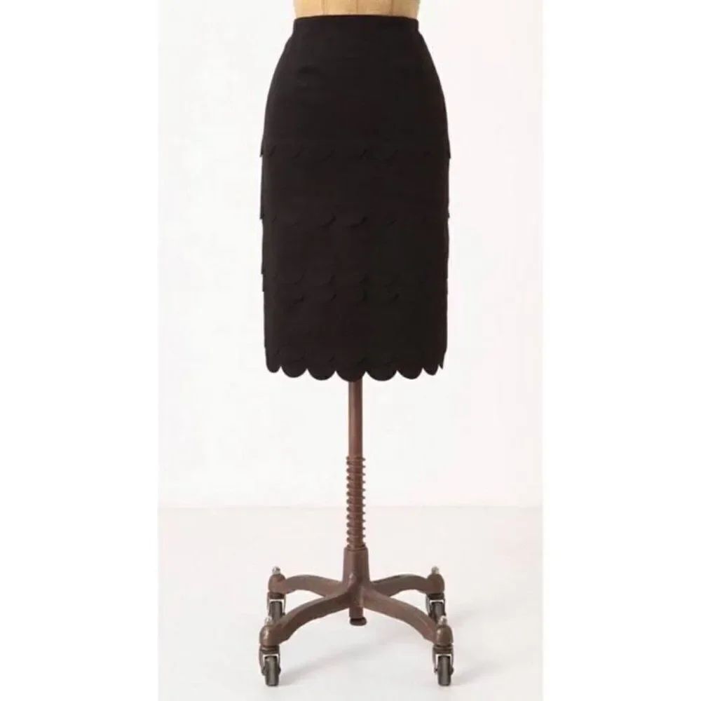 Anthropologie Maeve Black Wool Blend Scalloped Tiered Pencil Skirt